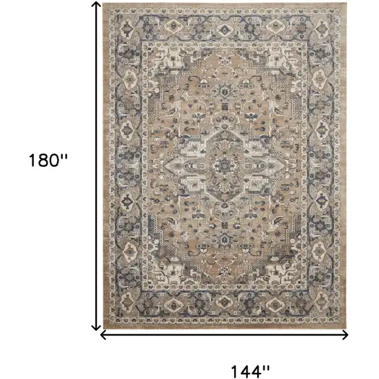 Beige and Gray Medallion Power Loom Distressed Area Rug Photo 3