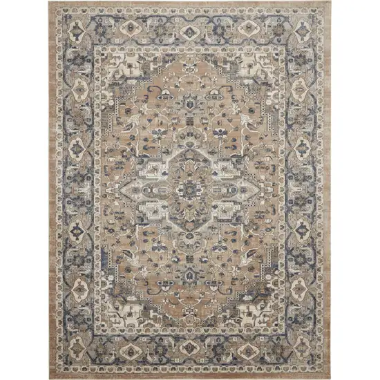 Beige and Gray Medallion Power Loom Distressed Area Rug Photo 2