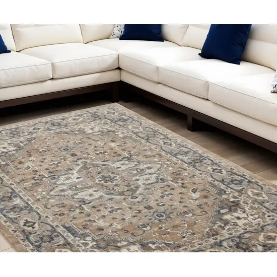 Beige and Gray Medallion Power Loom Distressed Area Rug Photo 1