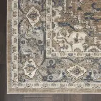 Photo of Beige and Gray Medallion Power Loom Distressed Area Rug