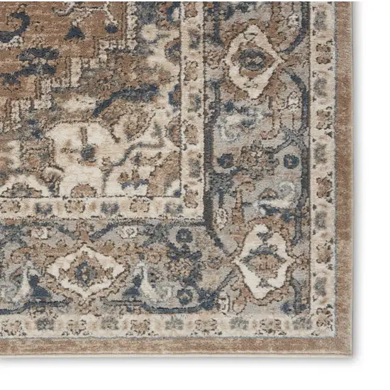 Beige and Gray Medallion Power Loom Distressed Runner Rug Photo 5