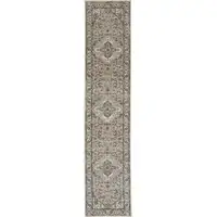 Photo of Beige and Gray Medallion Power Loom Distressed Runner Rug