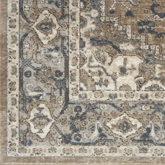 Beige and Gray Medallion Power Loom Distressed Runner Rug Photo 7