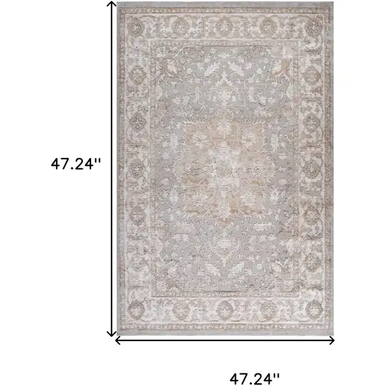 Beige and Gray Oriental Distressed Area Rug Photo 3