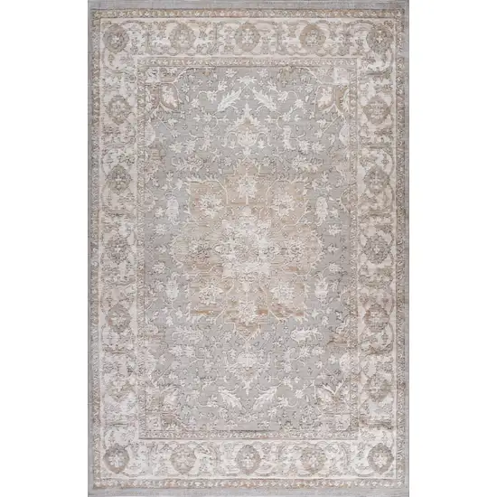 Beige and Gray Oriental Distressed Area Rug Photo 2