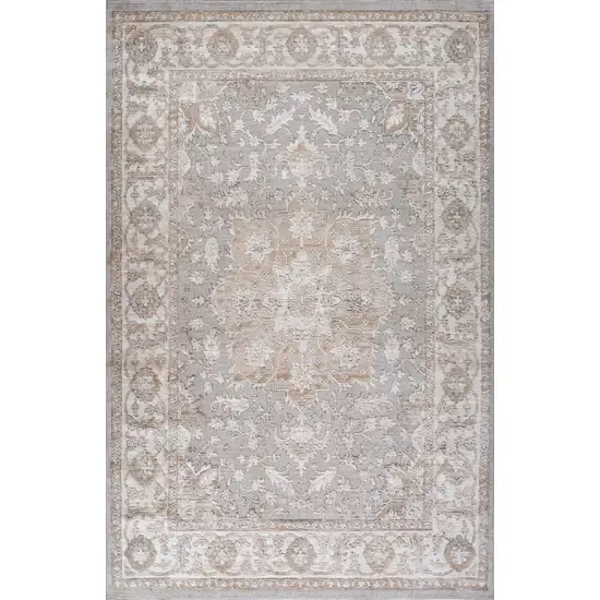 Beige and Gray Oriental Distressed Area Rug Photo 3