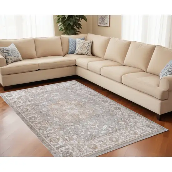 Beige and Gray Oriental Distressed Area Rug Photo 1