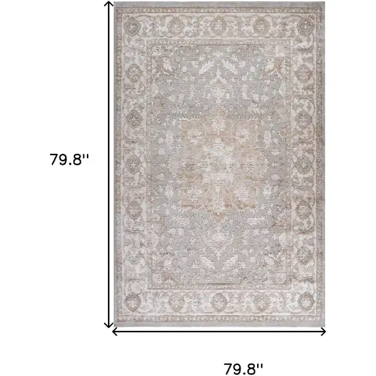 Beige and Gray Oriental Distressed Area Rug Photo 3