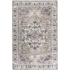 Photo of Beige and Gray Oriental Power Loom Distressed Washable Non Skid Area Rug