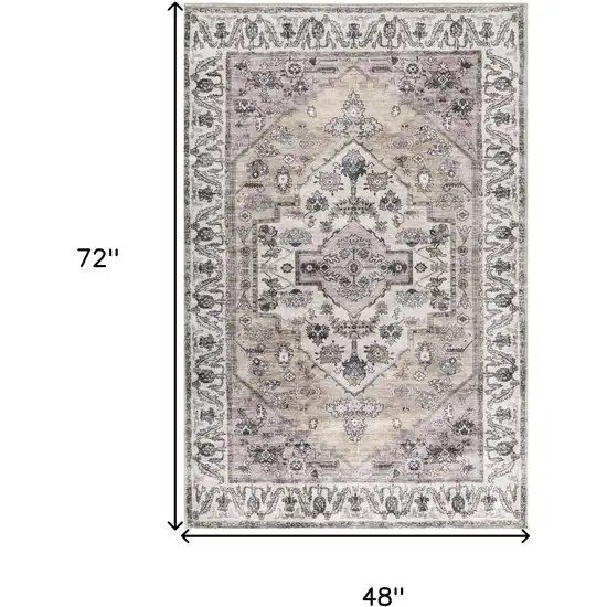 Beige and Gray Oriental Power Loom Distressed Washable Non Skid Area Rug Photo 9