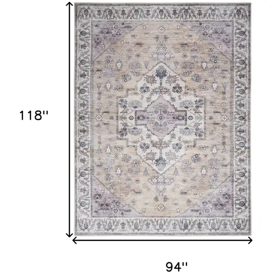 Beige and Gray Oriental Power Loom Distressed Washable Non Skid Area Rug Photo 9