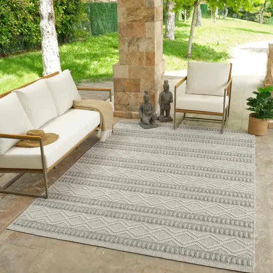 Beige and Gray Striped Distressed Indoor Outdoor Area Rug Photo 9