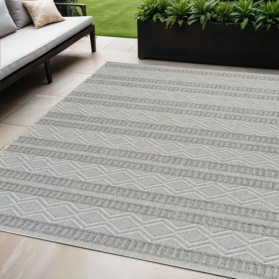 Beige and Gray Striped Distressed Indoor Outdoor Area Rug Photo 1