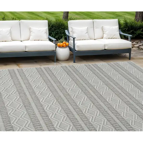 Beige and Gray Striped Distressed Indoor Outdoor Area Rug Photo 1