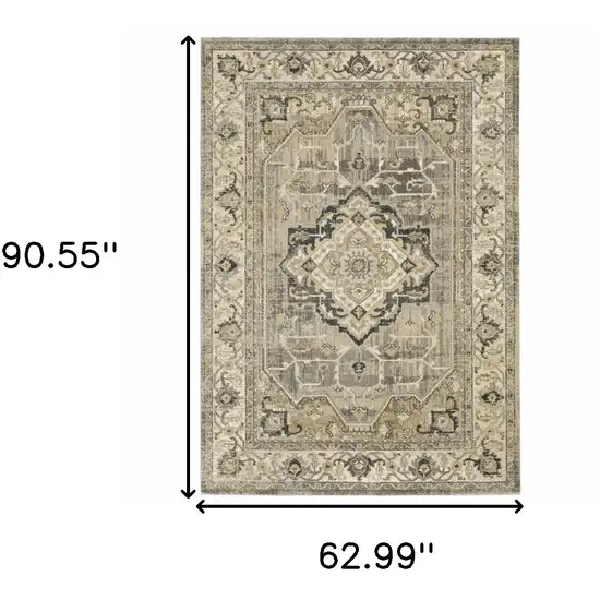 Beige and Gray Traditional Medallion Indoor Area Rug Photo 6