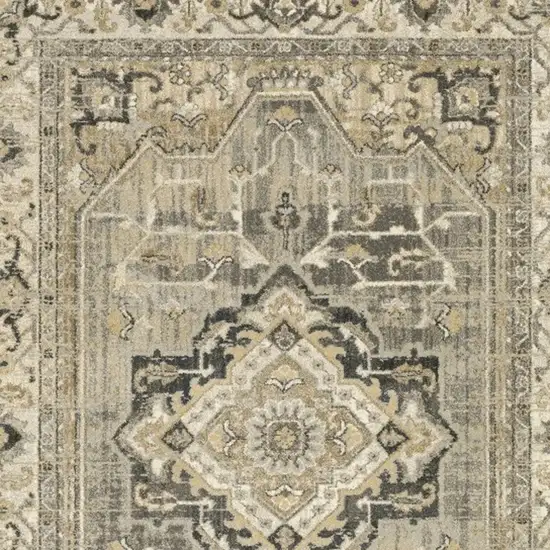 Beige and Gray Traditional Medallion Indoor Area Rug Photo 4