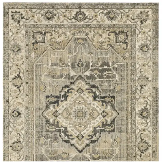 Beige and Gray Traditional Medallion Indoor Area Rug Photo 5