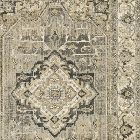 Beige and Gray Traditional Medallion Indoor Area Rug Photo 4