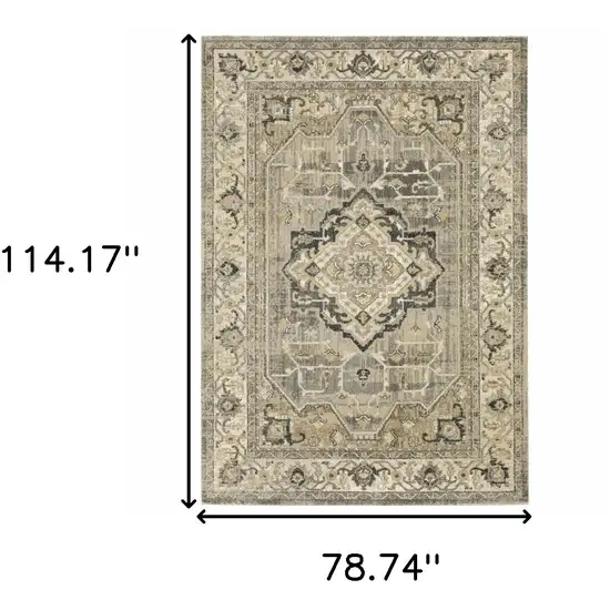 Beige and Gray Traditional Medallion Indoor Area Rug Photo 6