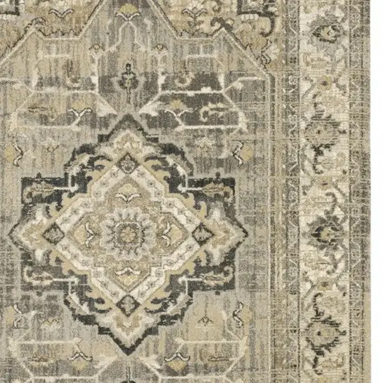 Beige and Gray Traditional Medallion Indoor Area Rug Photo 4