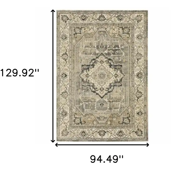 Beige and Gray Traditional Medallion Indoor Area Rug Photo 6