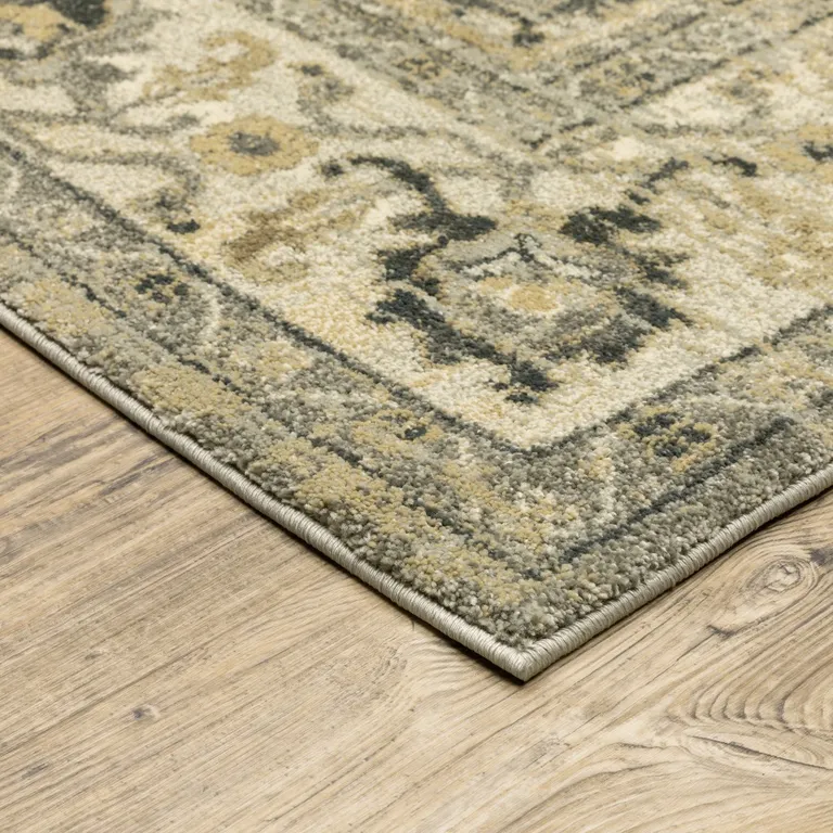 Beige and Gray Traditional Medallion Indoor Area Rug Photo 2