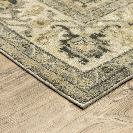 Beige and Gray Traditional Medallion Indoor Area Rug Photo 2