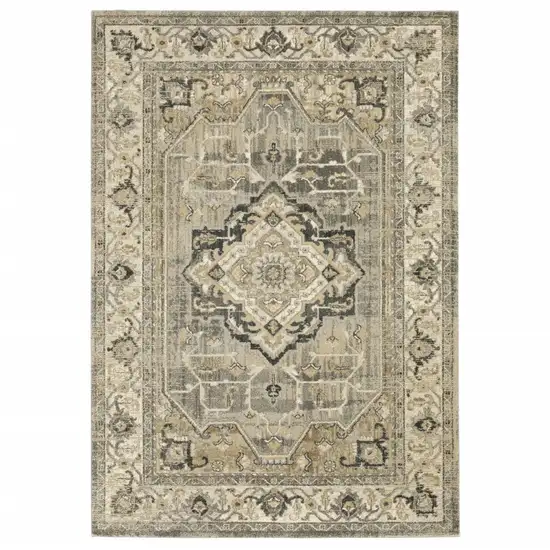 Beige and Gray Traditional Medallion Indoor Area Rug Photo 1