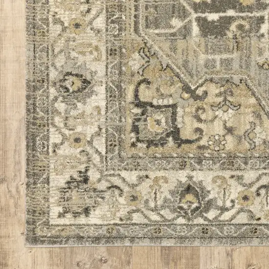 Beige and Gray Traditional Medallion Indoor Area Rug Photo 3