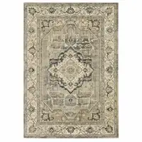 Photo of Beige and Gray Traditional Medallion Indoor Runner Rug
