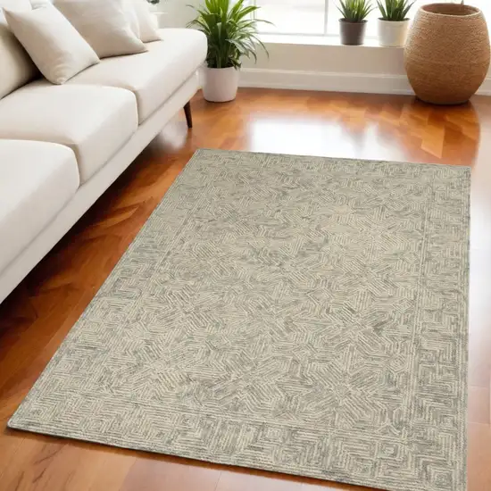 Beige and Gray Wool Abstract Geometric Area Rug Photo 1