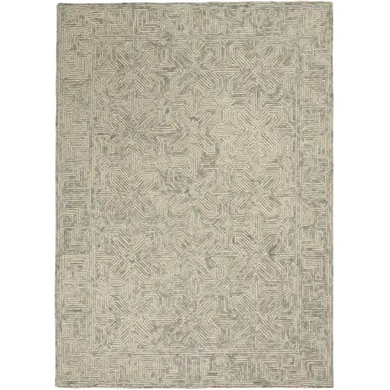 Beige and Gray Wool Abstract Geometric Area Rug Photo 2