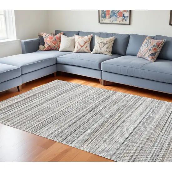 Beige and Gray Wool Blend Abstract Lines Hand Loomed Area Rug Photo 1