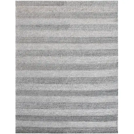 Beige and Gray Wool Blend Striped Hand Loomed Area Rug Photo 2