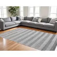 Photo of Beige and Gray Wool Blend Striped Hand Loomed Area Rug