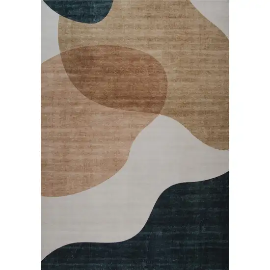 Beige and Green Abstract Distressed Area Rug Photo 5