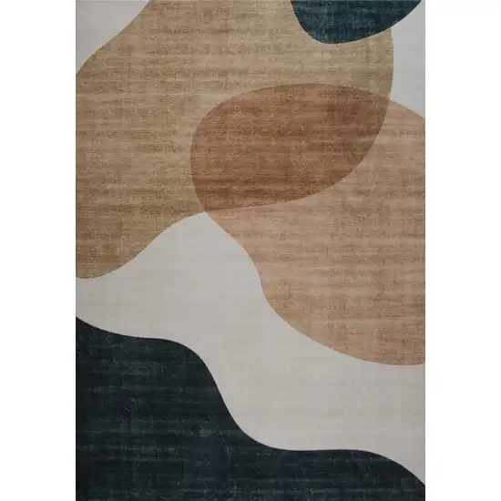 Beige and Green Abstract Distressed Area Rug Photo 5