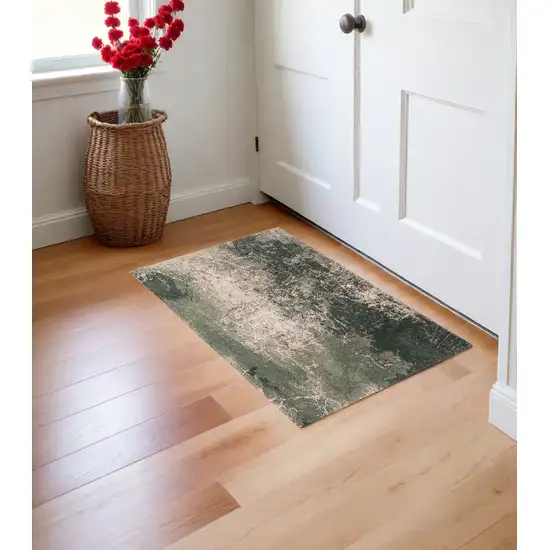 Beige and Green Abstract Non Skid Area Rug Photo 1