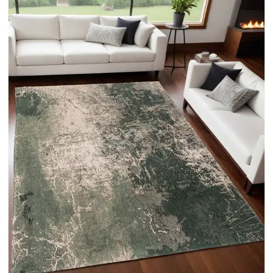 Beige and Green Abstract Non Skid Area Rug Photo 1