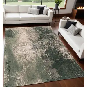 Photo of Beige and Green Abstract Non Skid Area Rug