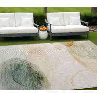 Photo of Beige and Green Abstract Washable Non Skid Indoor Outdoor Area Rug