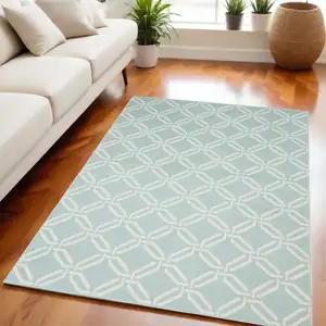 Photo of Beige and Green Trellis Non Skid Area Rug