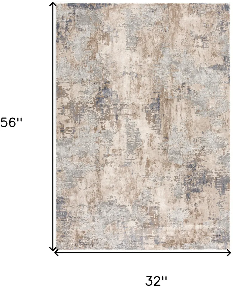 Beige and Ivory Abstract Area Rug Photo 2