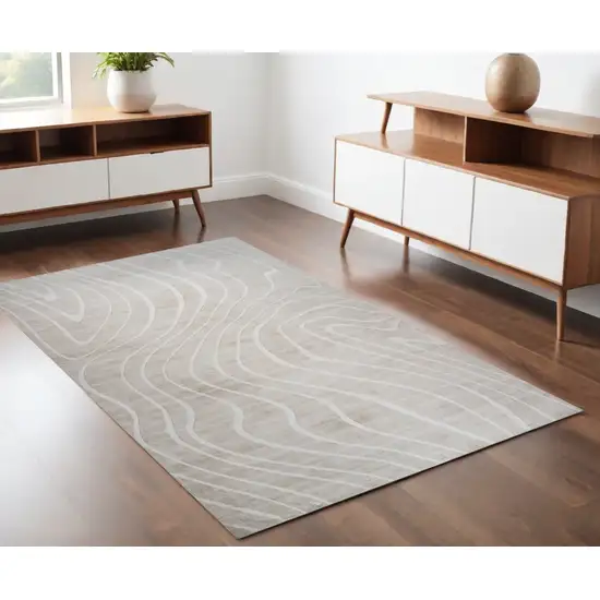 Beige and Ivory Abstract Distressed Area Rug Photo 2