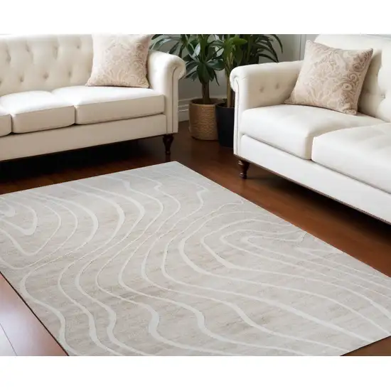 Beige and Ivory Abstract Distressed Area Rug Photo 2