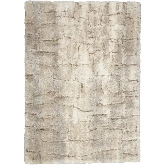 Beige and Ivory Abstract Shag Area Rug Photo 5