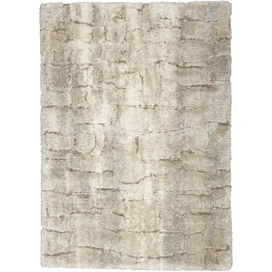 Beige and Ivory Abstract Shag Area Rug Photo 2