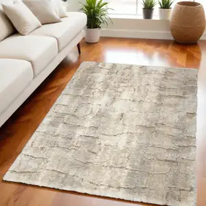 Photo of Beige and Ivory Abstract Shag Area Rug