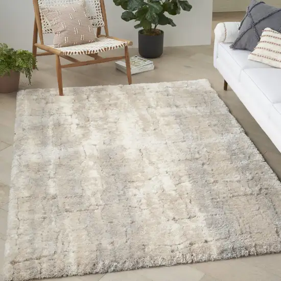 Beige and Ivory Abstract Shag Area Rug Photo 9