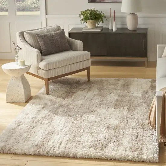 Beige and Ivory Abstract Shag Area Rug Photo 9